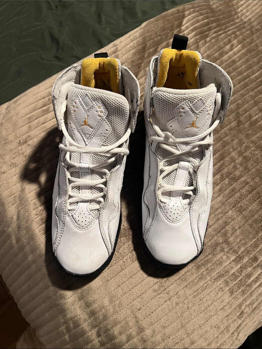 Jordan Kids White and Yellow High-Top Sneakers